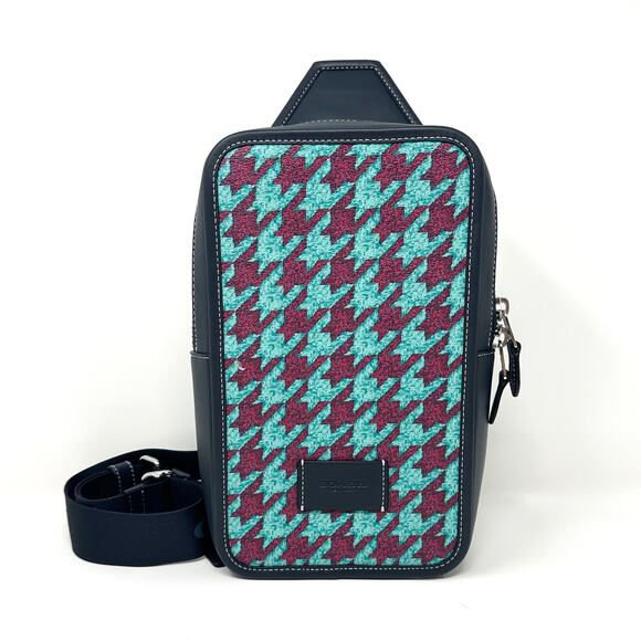 Coach Sullivan Pack With Houndstooth Print	Teal Wine CJ588 - Picture 1 of 7